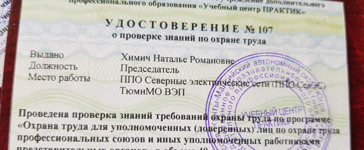 Председатели ППО ТюмнМО ВЭП в очередной раз повысили квалификацию по направлению «охрана труда» 